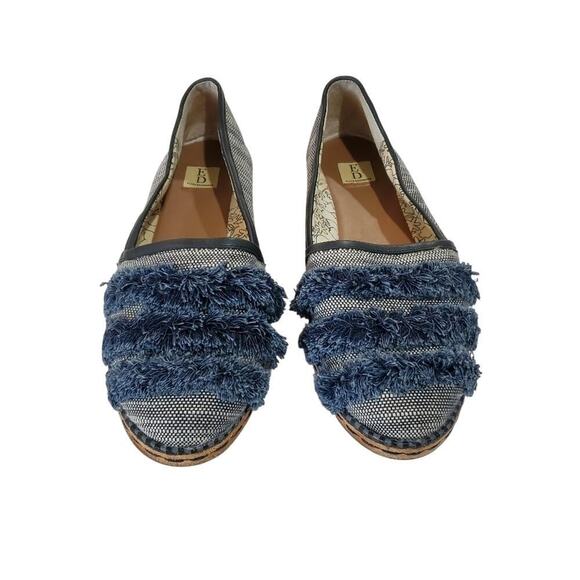 Ellen DeGeneres Nolana Flats Womens Size 6.5 Blue Fluffy Slip On Leather Boho - Picture 2 of 8